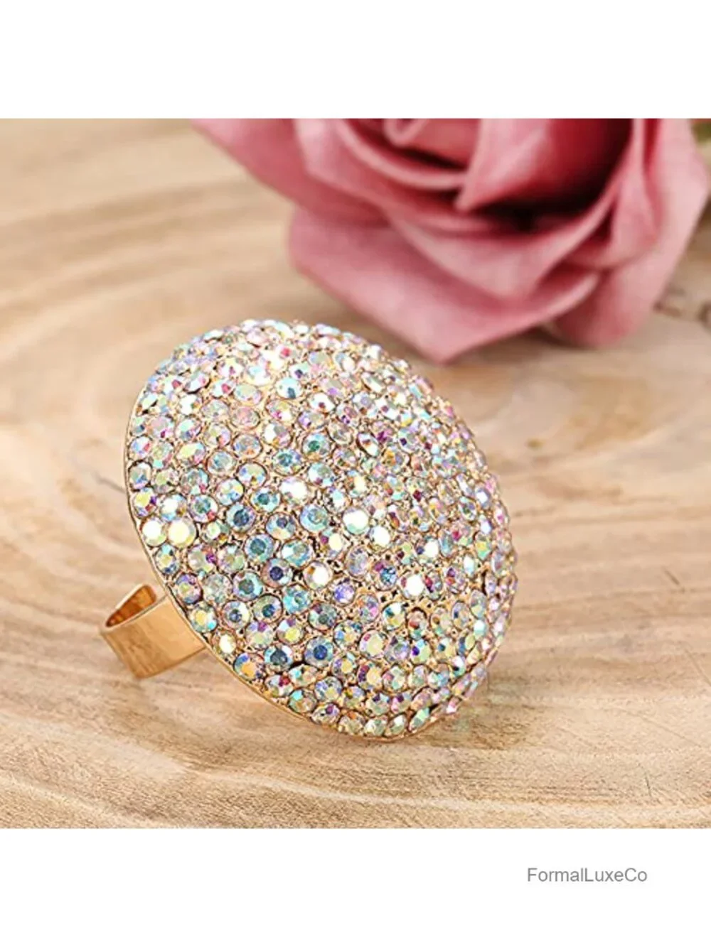 Boho Round CZ Cluster Statement Ring for Women AB Crystal Finger Rings